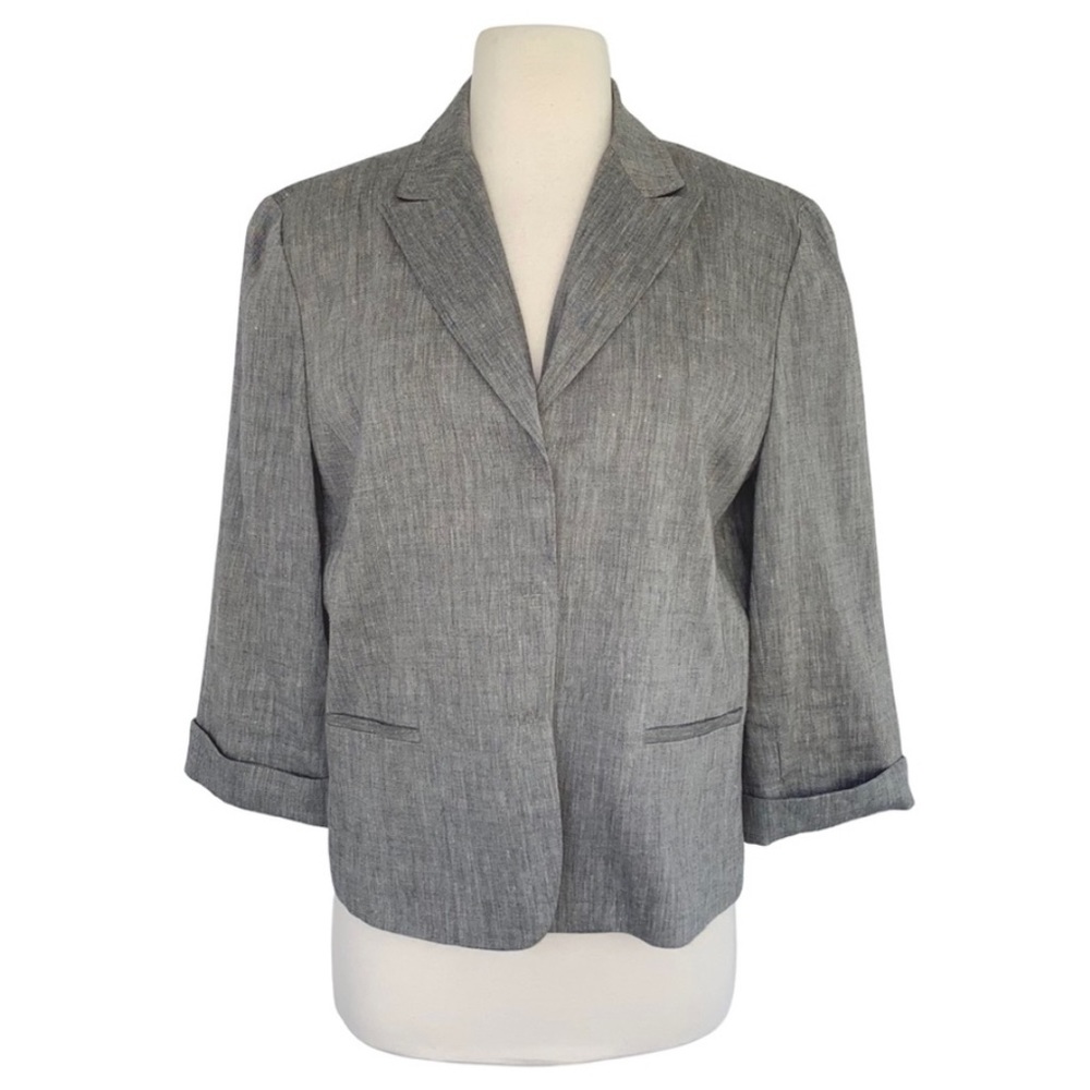 Tahari Linen Blend Gray Jacket 14 Office Work Business Casual Career Workwear